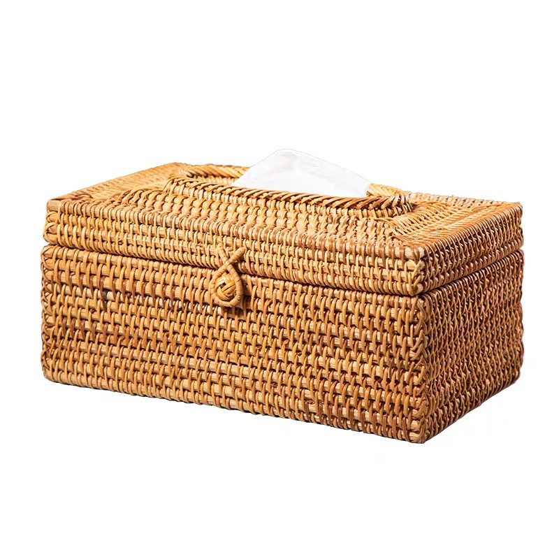 Tissue Box Vietnam Rattan Pastoral Style Living Room Office Desktop Japanese Style Woven Remote Control Tissue Box Creative