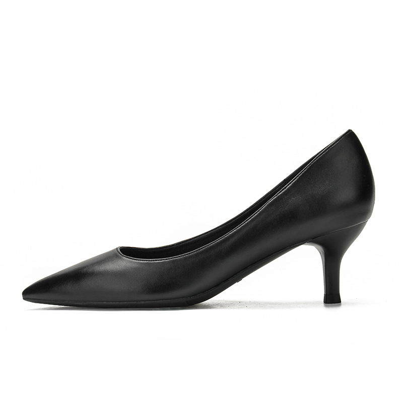 Flight attendant high heels women's 2022 New mid heel black high heels professional soft bottom leather shoes black work shoes