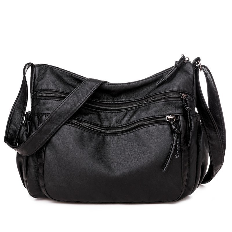 Washed Leather Women's Bag 2020 European and American Vintage Shoulder Bag All-match Large Capacity Crossbody Bag PU Soft Leather Middle-aged Mother Bag