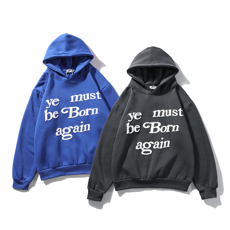 Cross-border foreign single source of European and American fashion brand with letters foam printing men's and women's plus velvet set hooded sweater