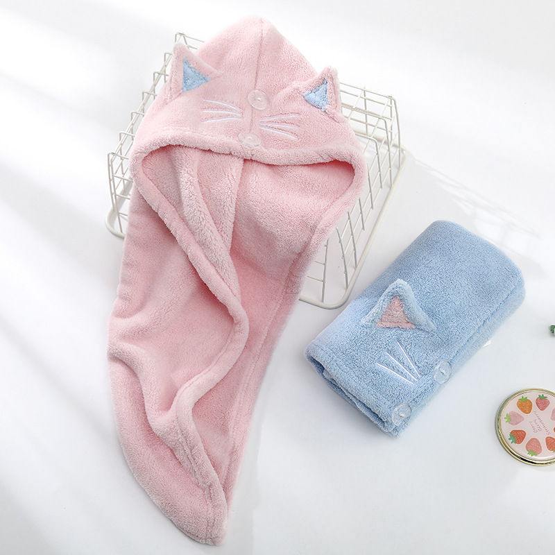 Z dry hair hat manufacturers direct supply polyester brocade coral fleece dry hair hat women absorbent cute cartoon embroidery wholesale