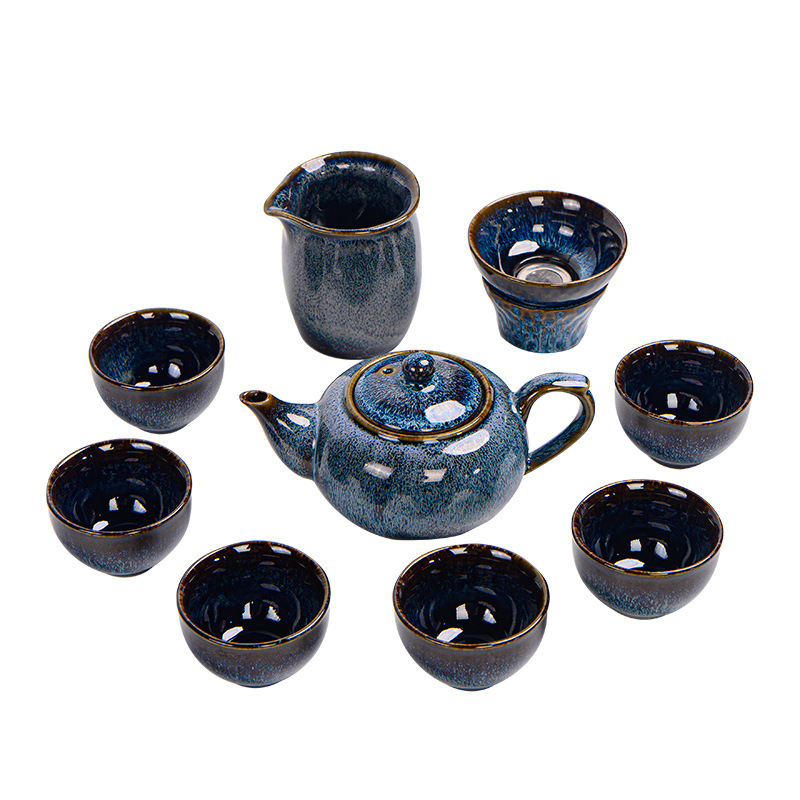 窯変伸糸天目釉薬建杯茶器セット湯飲みティーポット工夫茶器セット家庭用ギフトボックス|undefined