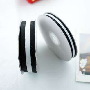 25 yards wholesale New 1cm black and white striped ribbon handmade diy decorative cake box strap gift ribbon