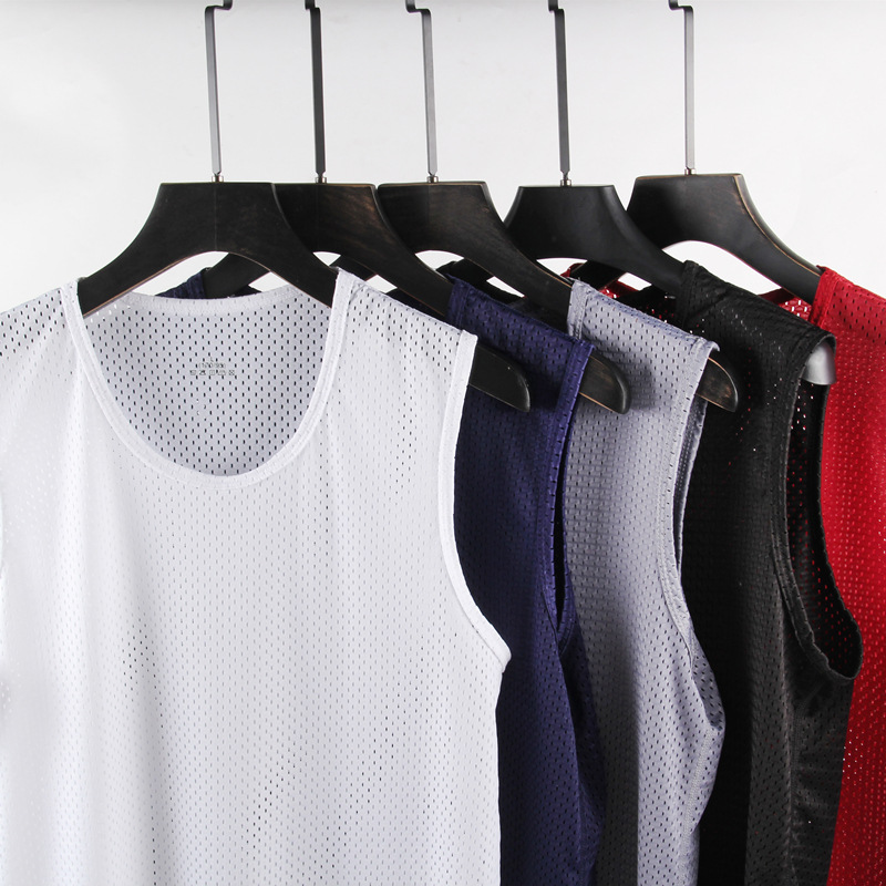 Mesh Vest Men's Hollow Quick-drying Hole Sleeveless T-shirt Summer Men's Ice Silk Vest Waistcoat Fitness Half Sleeve Trendy