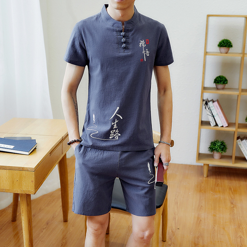 Summer Suit Men's Short-sleeved T-shirt Trendy v Casual Chinese Style 2020 New Style Tang Suit Trendy Brand Clothes Hanfu Men's Clothing