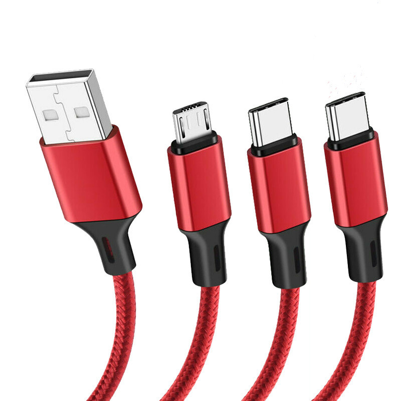 One-to-three data cable for Apple Android Type-c three-in-one woven mobile phone charging line cross-border wholesale
