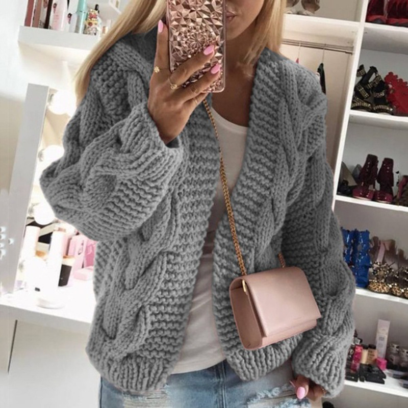Amazon 2023 autumn and winter wish new sweater women Europe and the United States rough thick line twist knit cardigan sweater women