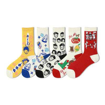 Socks Women's Trendy ins Fun Cartoon Personality Creative Funny Men's Mid-length Socks Korean Cute Trendy Spring and Summer Stockings