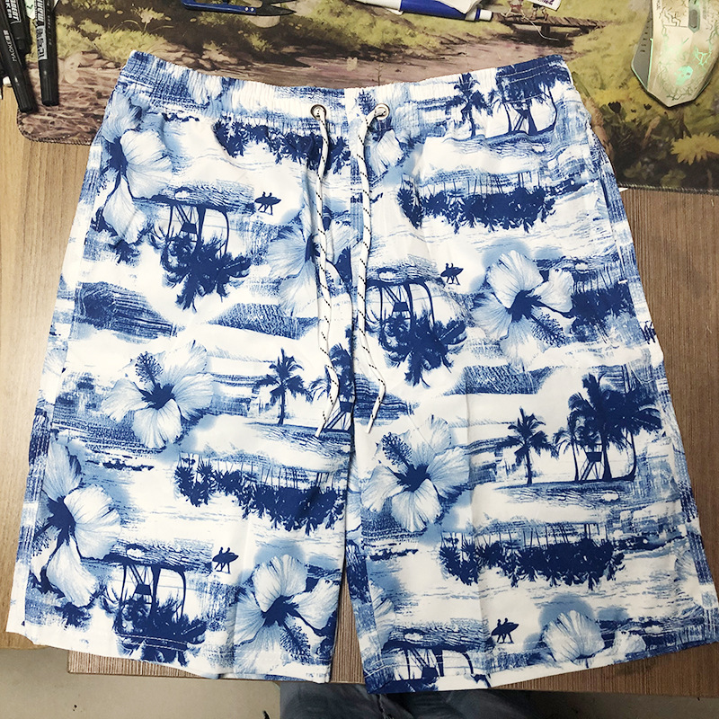 Men's Quick-drying Loose Five-point Beach Pants Printed Four-sided Elastic Cross-border Men's Leisure Holiday Beach Shorts Trendy