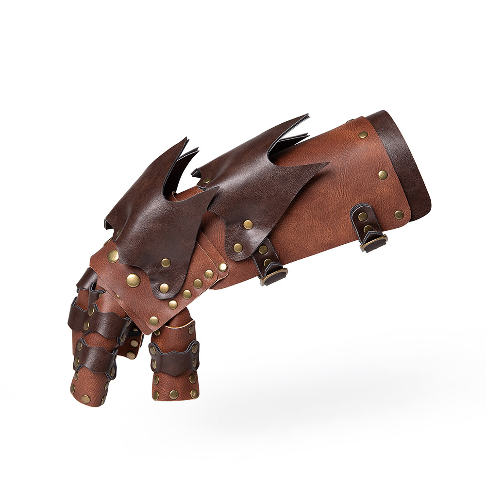 Halloween steampunk COSPLAY anime game PU leather color matching arm set stage performance costume gloves_voghion.com