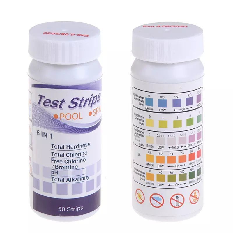 5-in-1 swimming pool test paper total hardness total chlorine pH value total alkali free bromine free chlorine detection 5-in-1