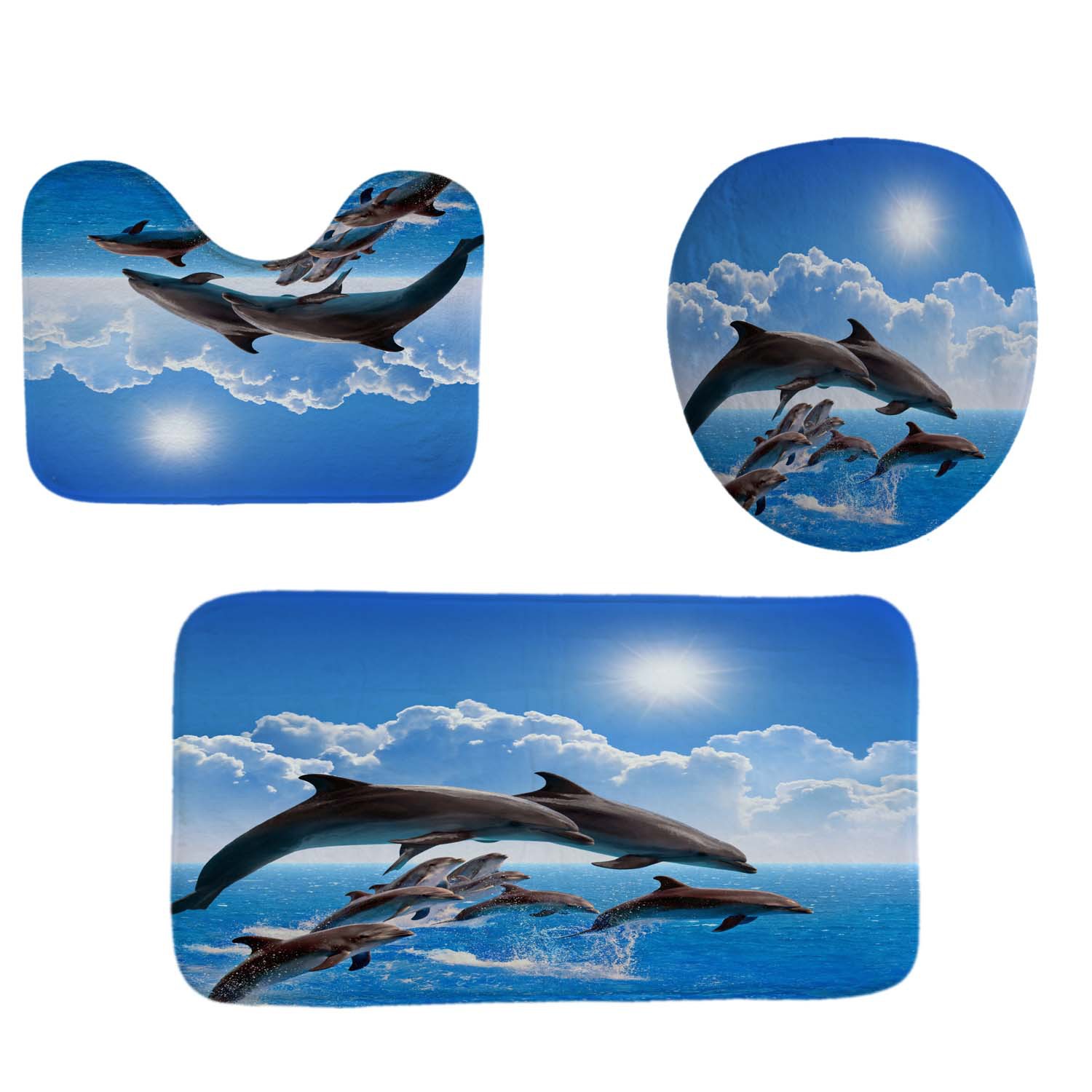 Cross-border Shower Curtain Jumping Dolphin Shower Curtain Set Digital Printing Polyester Shower Curtain Punch-free Bathroom Curtain Partition Bath Cover
