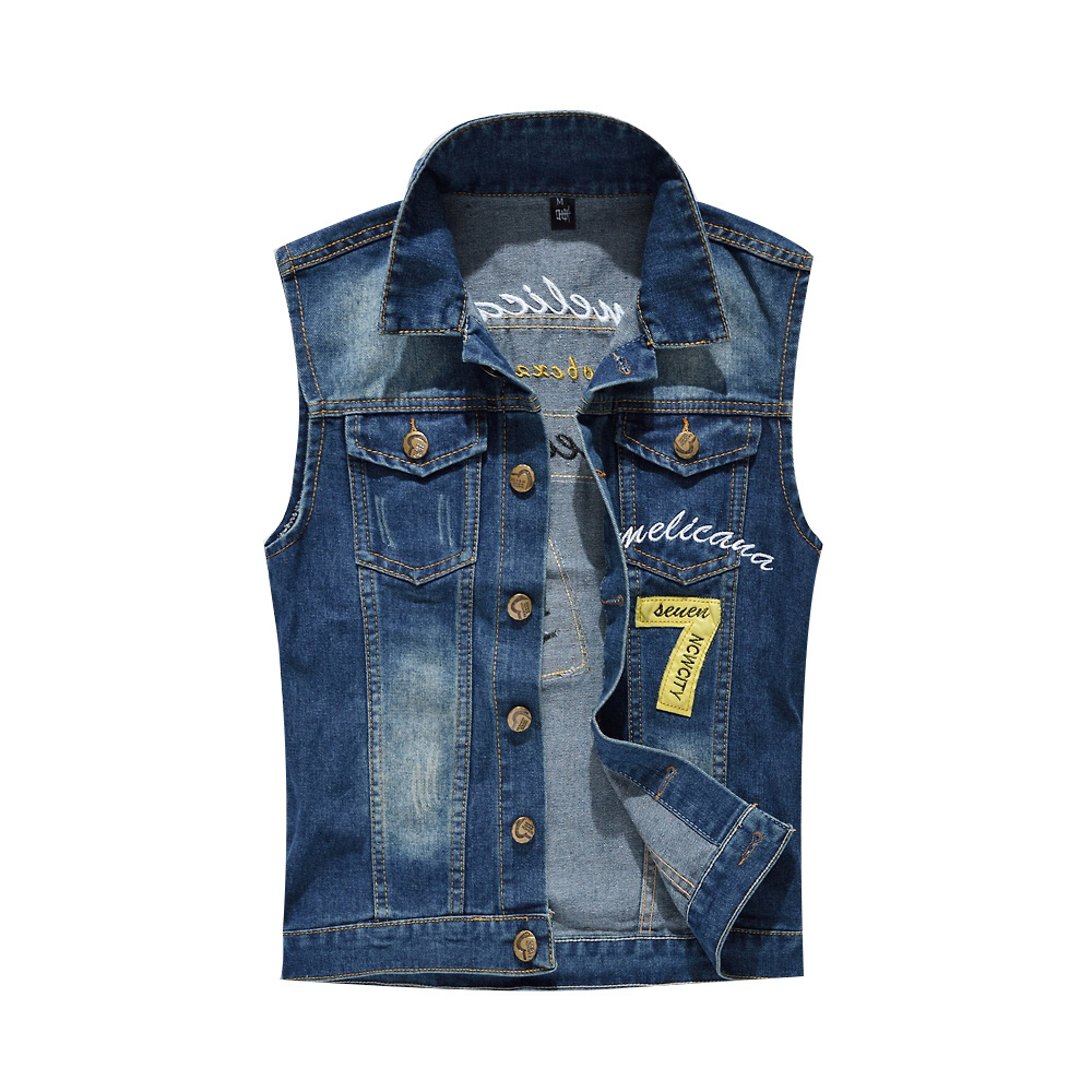 Large Size Korean Style Original Fashionable Men's Denim Vest Men's Denim Vest Shoulder Embroidered Casual Vest