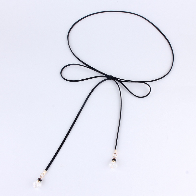 Women's Korean-style Belt Fine Decoration Dress with Skirt Bow Tie Waist Rope Lengthened Strap Black