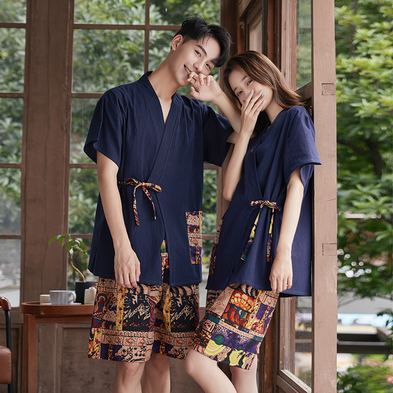 Factory Couple Cotton Sweat Clothing Women's Men's Large Size Hotel Bath Sauna Clothing Bath Clothes Salt Steamed Wholesale Guest