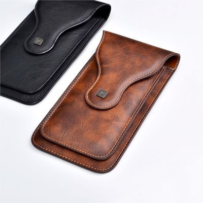 Wholesale mobile phone waist bag double layer men's waist bag outdoor mountain climbing Crazy Horse pattern retro mobile phone waist bag belt