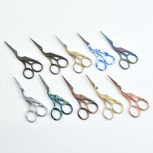 Yangjiang factory wholesale 9.3/11.5cm crane retro scissors beauty scissors retro small steel scissors