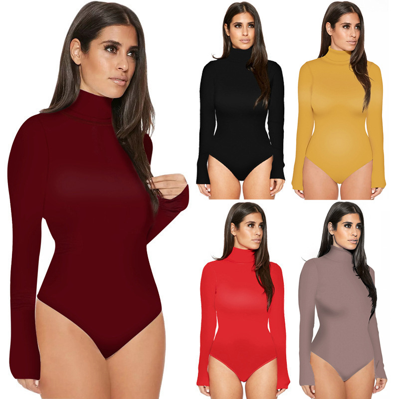 2024 Autumn and Winter Long Sleeve High Neck Bottoming Shirt Women's Clothing Amazon Europe and America Cross-border Tight-fitting jumpsuit bodysuit
