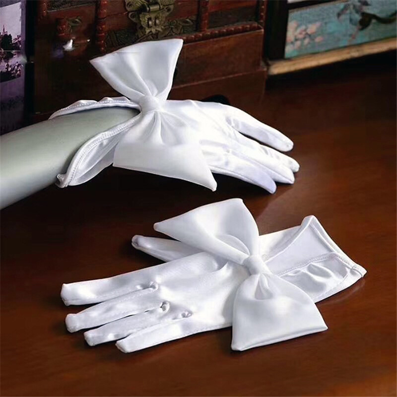 Cheap wholesale bridal wedding gloves wedding accessories elastic satin bow white gloves wedding gloves women
