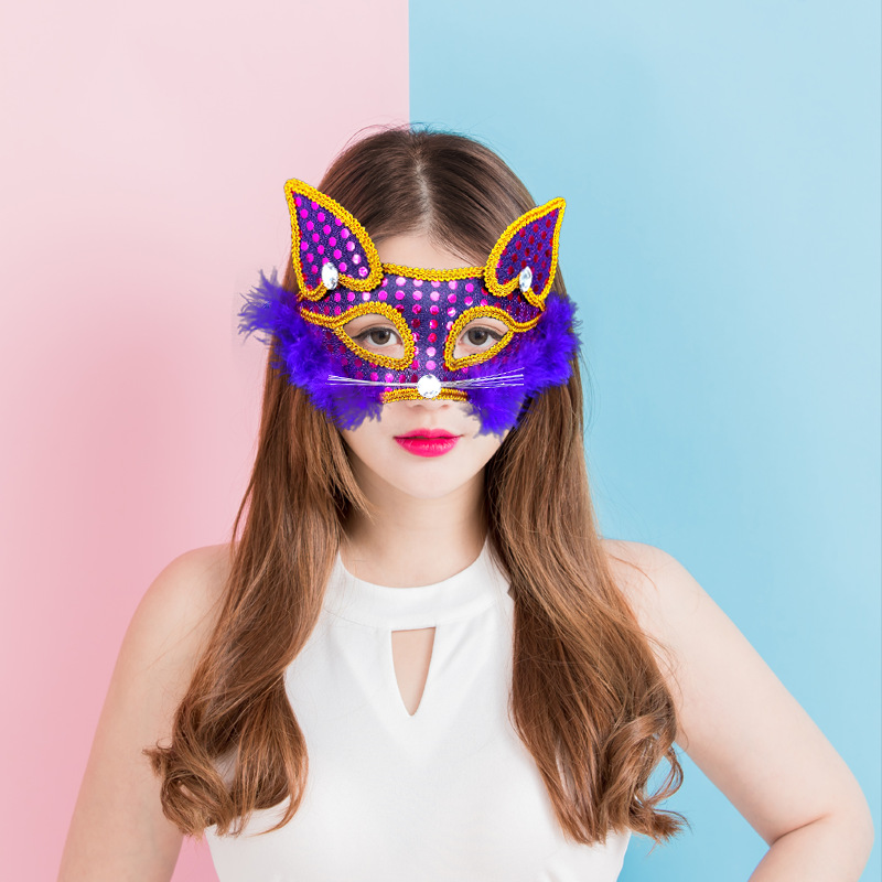 Halloween cross-border adult children's day sequined Fox men and women mask live party performance props animal cat face