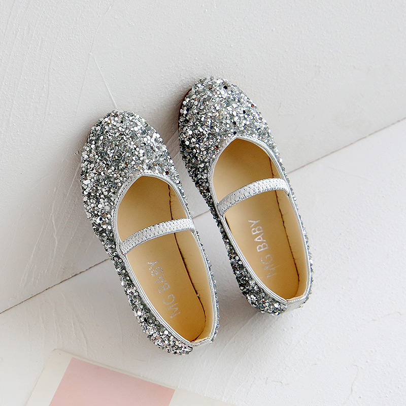 Girls' Leather Shoes Princess Shoes 2023 Spring New Candy Color Korean Style Soft-soled Children's Shoes with Sequins for Little Girls