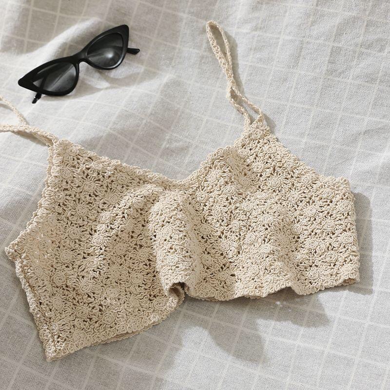 Fresh Korean-style Loose Knitted ins Trendy All-match Artistic Retro Hollow Crochet Top Camisole Vest