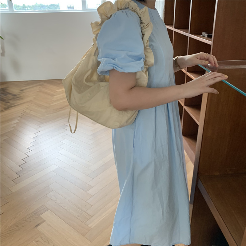Canvas Bag Women's Korean-style Single-shoulder Pleated Drawstring Canvas Bag Small Fresh Artistic Solid Color Portable Crossbody Casual Women's Bag_voghion.com