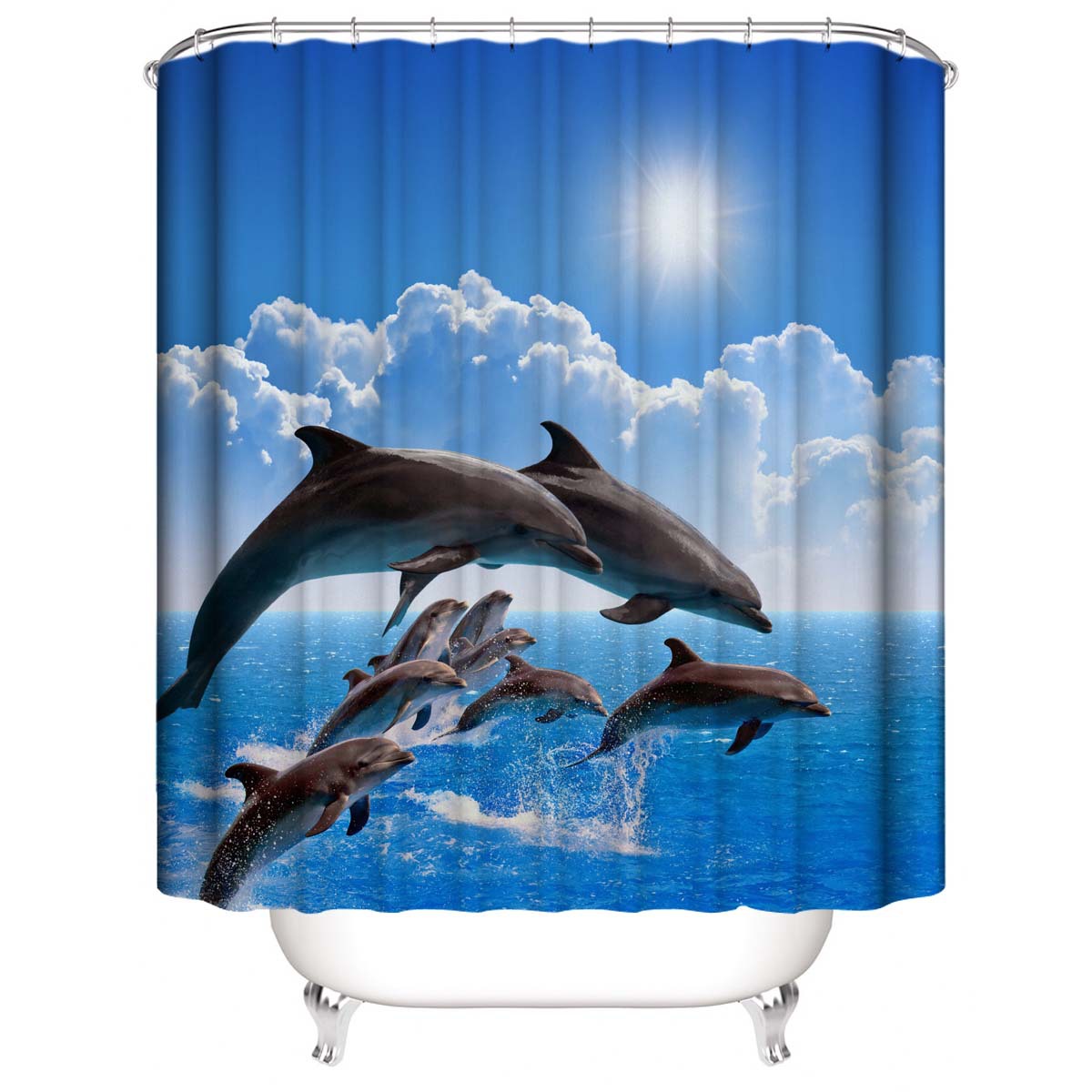 Cross-border Shower Curtain Jumping Dolphin Shower Curtain Set Digital Printing Polyester Shower Curtain Punch-free Bathroom Curtain Partition Bath Cover