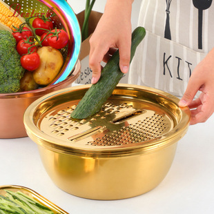 Multi-purpose planing silk plate creative three-in-one fruit and vegetable drain tray chiser stainless steel multi-purpose plate