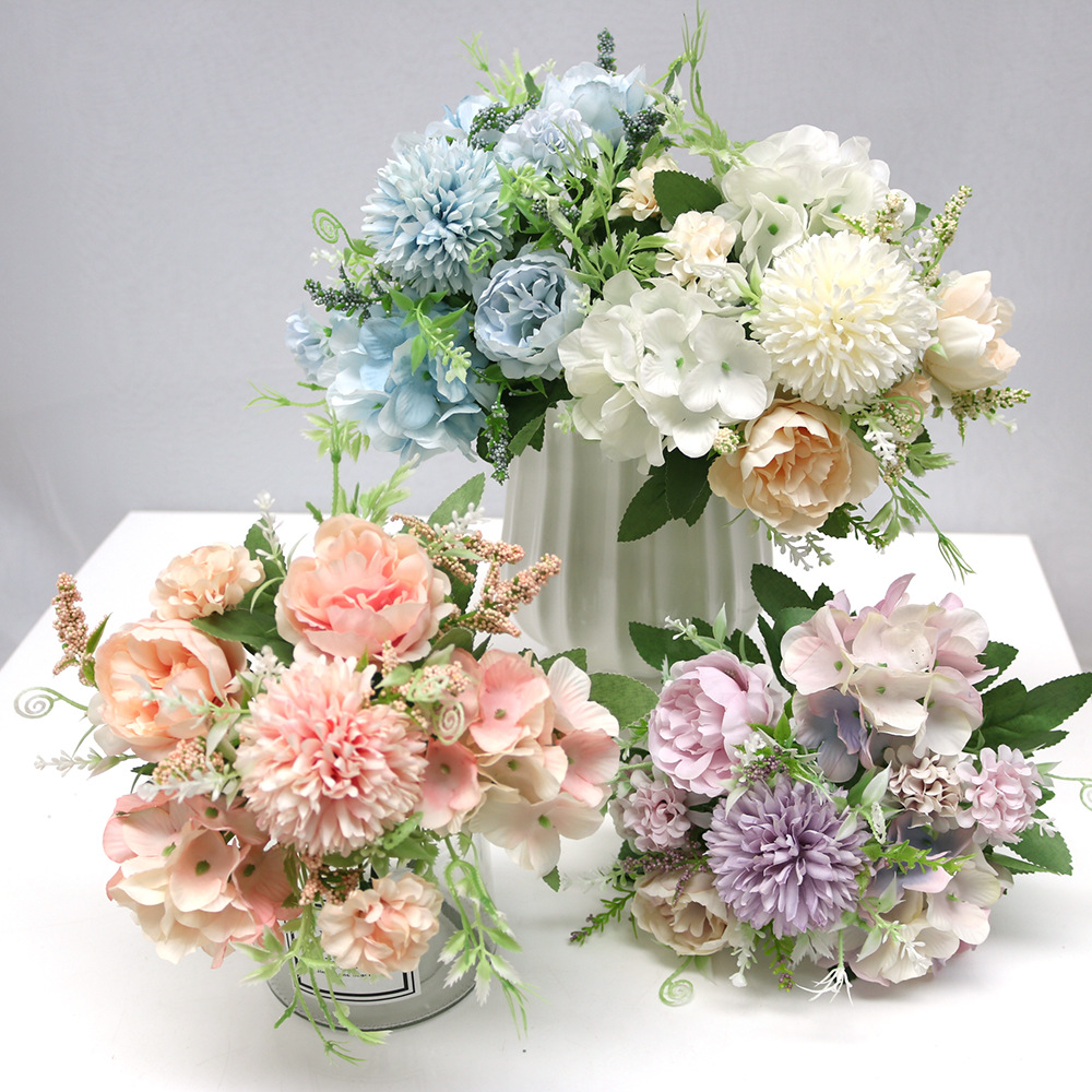 Nordic style 7 head European-style colorful peony hydrangea ins artificial flower wedding hand-held home floral decoration