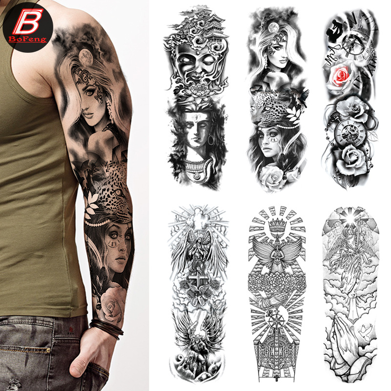 New full-arm waterproof tattoo stickers European and American flower arm beauty lion big arm tattoo sticker a generation of hair tattoo