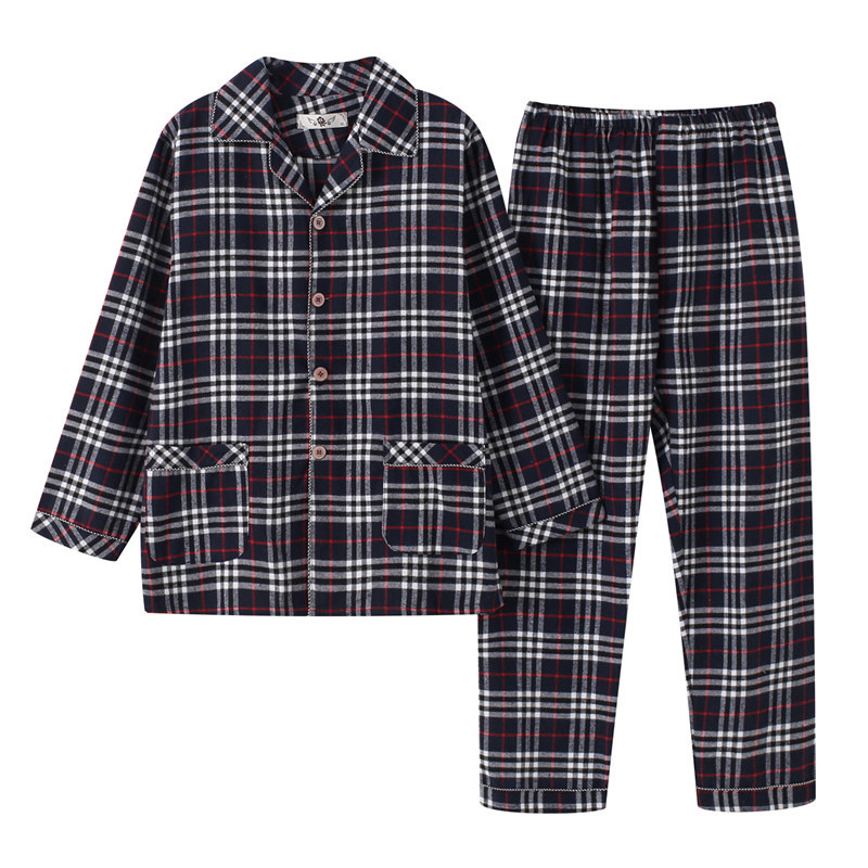 Pajamas Autumn and Winter Men's Brushed Fleece Flannel Warm Extra Large Wearable Long Sleeve Lattice Suit Home Clothes