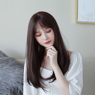 Wig Women's Medium Long Hair Air Bangs Tail Micro-roll High Temperature Silk Simulation Hair Full Head Cover Long Hair