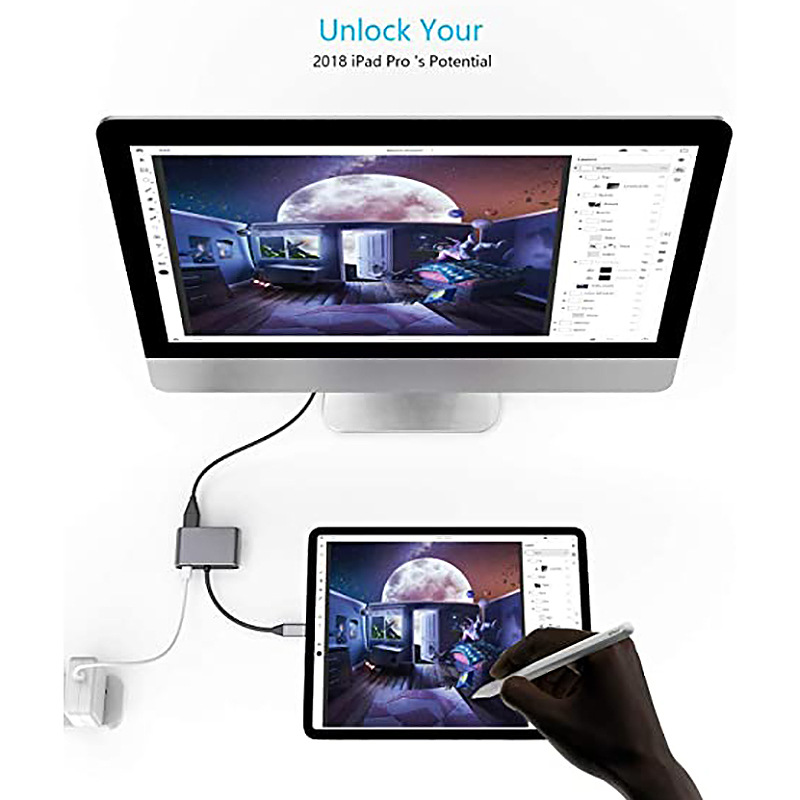 type-c to dual hdmi/usb3.0/pd four-in-one dual-screen usbc hub converter 4K HD