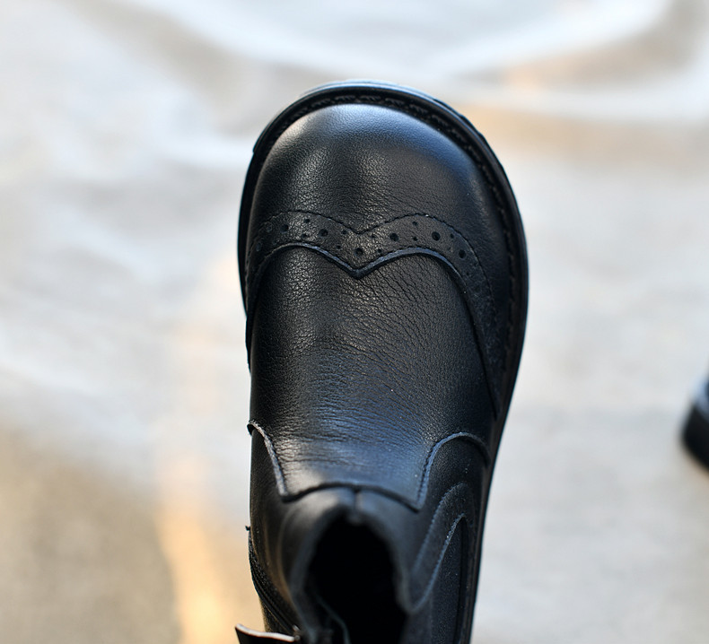 Children's Soft Cowhide Boots Short Boots Autumn and Winter Short Boots Baroque Princess Shoes Soft Black Leather Boots Fashionable Boots Baby Warm_voghion.com