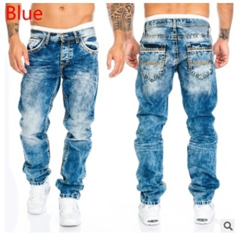 Q004 cross-border European and American 2021 New Trend Fashion casual open line trousers straight tube hip-hop jeans men's clothing