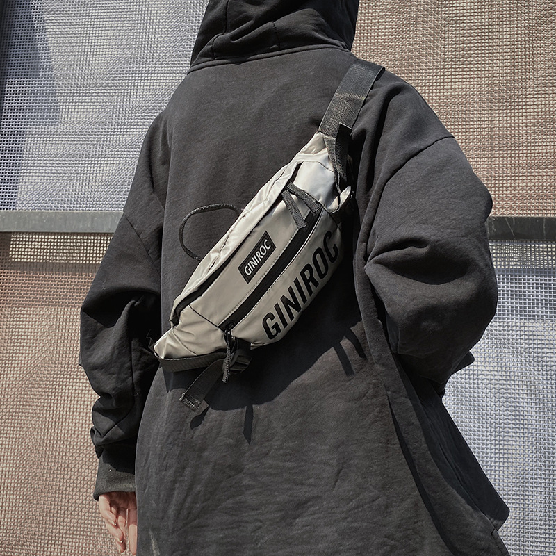 Men's Chest Bag Casual One-shoulder Crossbody Bag Instagram Style College Student Men's Street-fried Fashionable Waist Bag PU All-match 2022 New Style
