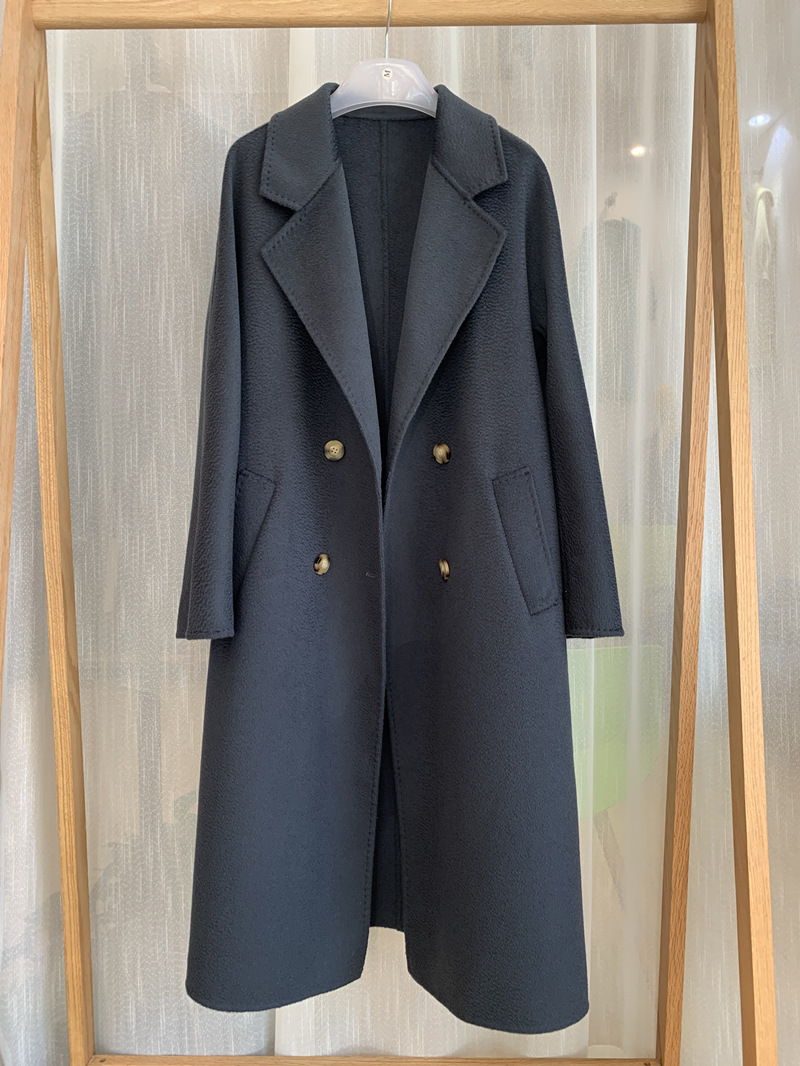 2023 autumn and winter new double-sided cashmere overcoat women's long high-end water ripple overcoat double-sided woolen overcoat women_voghion.com