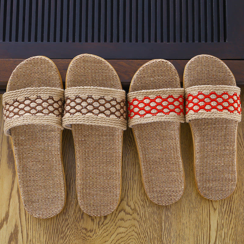 2024 new home couples indoor slippers cotton linen slippers home non-slip men and women thick slippers wholesale