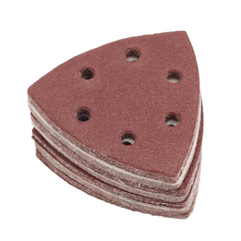 Amazon triangle sandpaper alumina flocking brushed self-adhesive triangle sand 6 holes 90*90*90MM universal