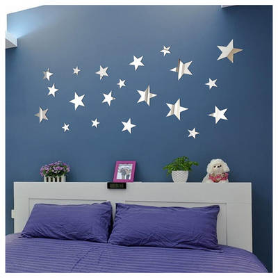 20 Acrylic Reflective Mirror Wall Stickers Star Art Mirror Stickers Bedroom Living Room DIY Art Decorative Stickers