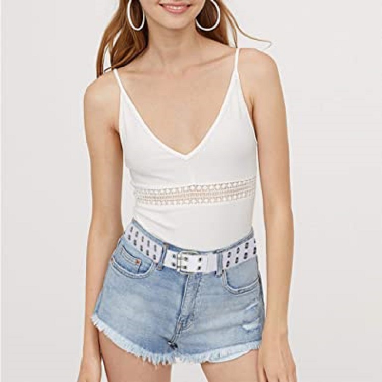 Fashion European and American Punk Double Pin Buckle Belt Women's Eye Belt White Wear Jeans Double Empty Buckle Belt Manufacturers_voghion.com