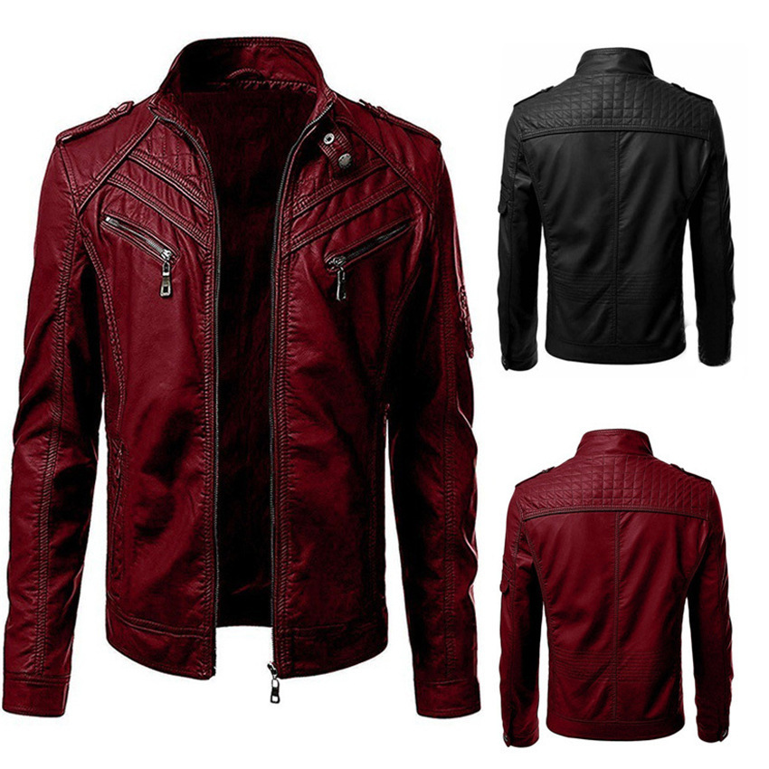 2020 Autumn leisure foreign trade leather men's wish best selling European and American color stitching stand collar jacket