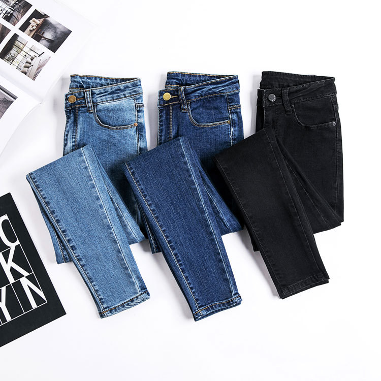 21Fashion elastic trousers jeans women ladies pants女裤