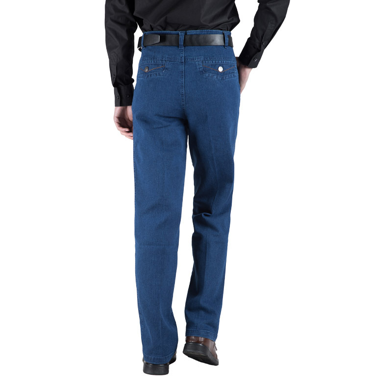 Middle-aged and elderly jeans men's plus size high waist loose straight middle-aged spring and autumn dad pants summer thin