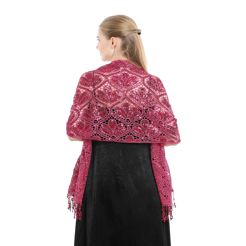 European and American Style Elegant Sequins Tassel Shawl Party Evening Dress Cheongsam Outer Shawl Bridesmaid Sequins Shawl