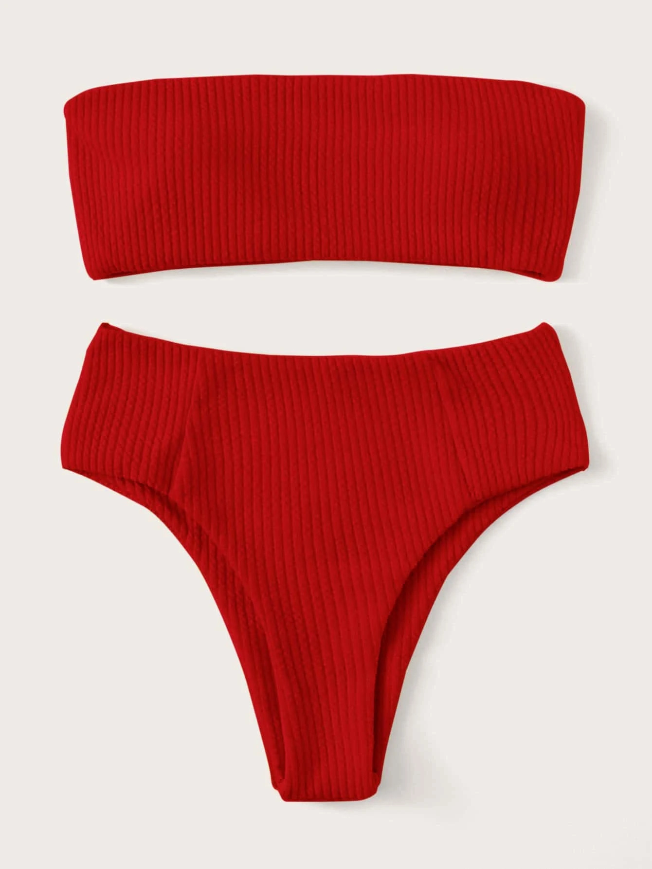 European and American New High Waist Split Bikini Solid Color Tube Top Amazon Multicolor Sexy Swimsuit for Women with Chest Pad