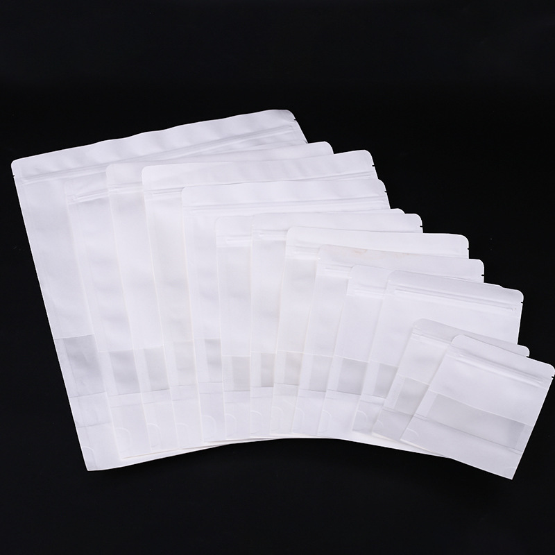 Factory wholesale kraft packaging paper bag window transparent frosted self-sealing bag white food packaging bag sealed bag