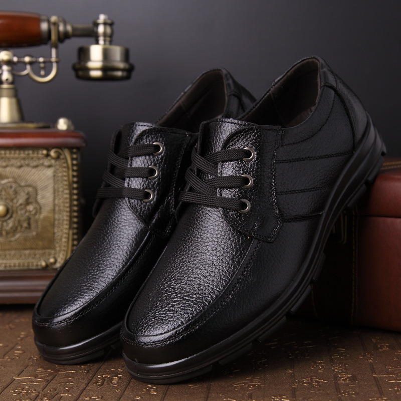 Spring Men's Casual Shoes Genuine Leather Soft Sole Non-slip Middle-aged and Elderly Shoes Breathable Leather Shoes Dad's Top Layer Cowhide Shoes