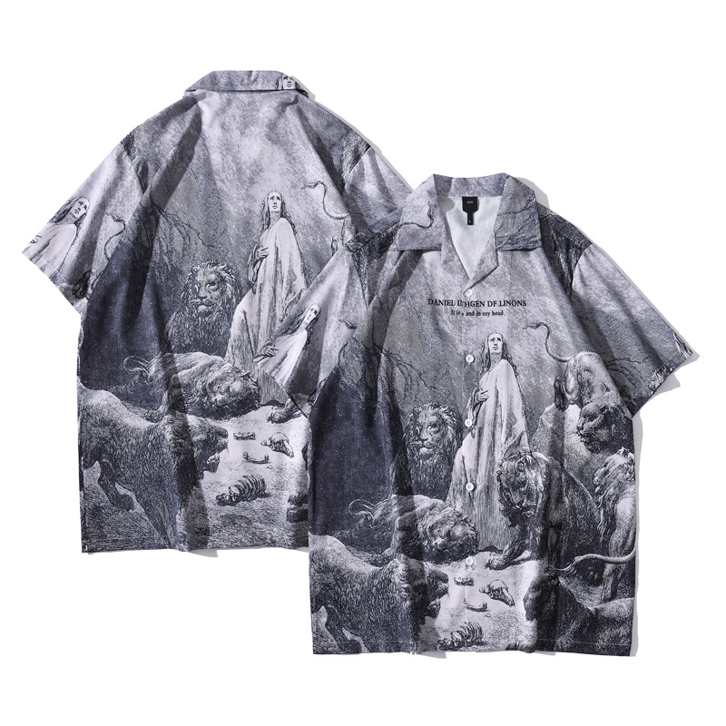 Korean-style Fashionable Loose Hawaiian-style Hong Kong-style Japanese-style Short-sleeved Shirt Men's Retro Trendy Cross-border Shirt